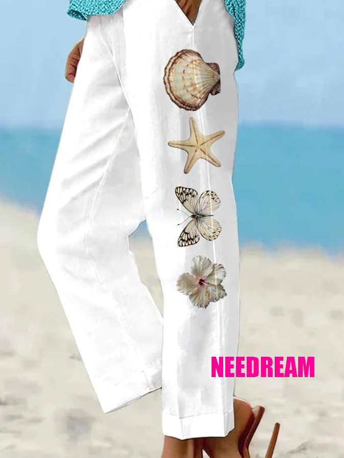 Women's Watercolor Shell Loose Casual Pants (With Pockets)