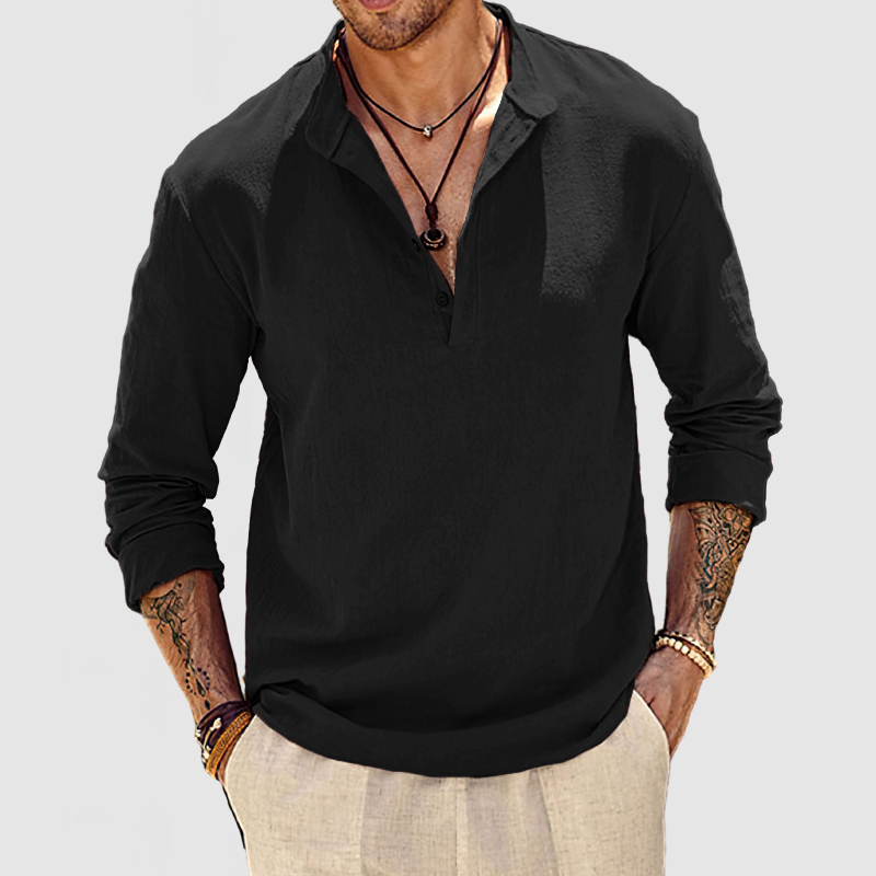 Men's Beach Daily Cotton Linen Henley Shirt