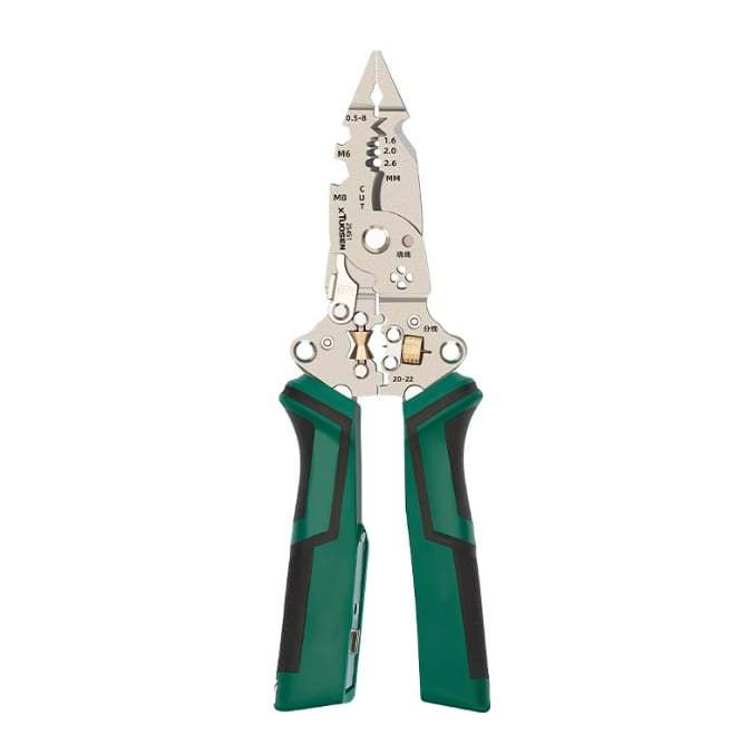 16 in 1 Wire Stripper Twister for Cutting and Pulling Wires,Cable Scissors,Voltage Tester Pliers, 12V to 250V Live,Null,Hot Wire Judgment AC DC, Audible and Flashing LED Alarms