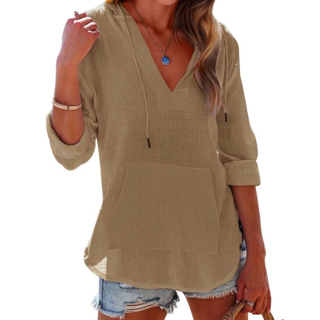 👗Women's Beach Cover Up hoodies sweatshirt Long Sleeve V Neck Pocketed Hooded Shirt Top