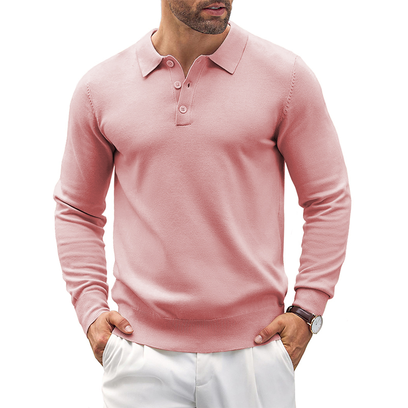Mens Knit Casual Long Sleeve Classic Polo Shirts