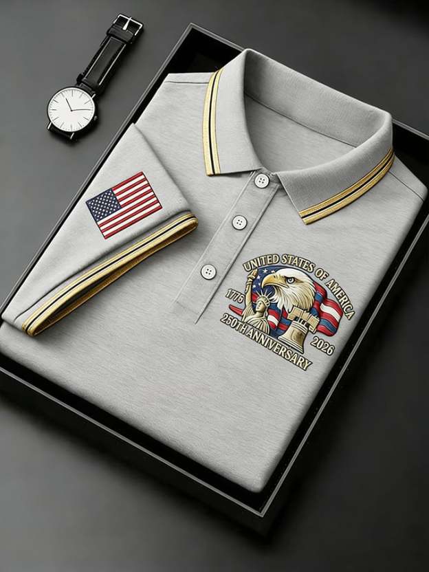 Men's Retro 250th Anniversary of the United States Independence Day Cross Print Polo Shirt