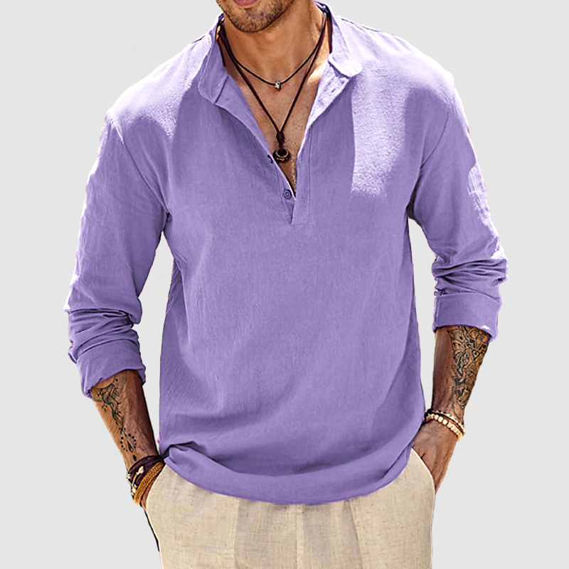 Men's Beach Daily Cotton Linen Henley Shirt
