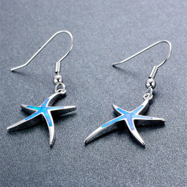 1pair Elegant Starfish Dangle Earrings, Imitation Opal Earrings, Beach Holiday Jewelry