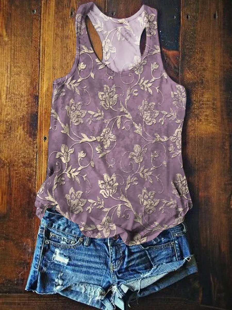 Women's Vintage Folk Art Floral Pattern Print Pocket Cotton Dress