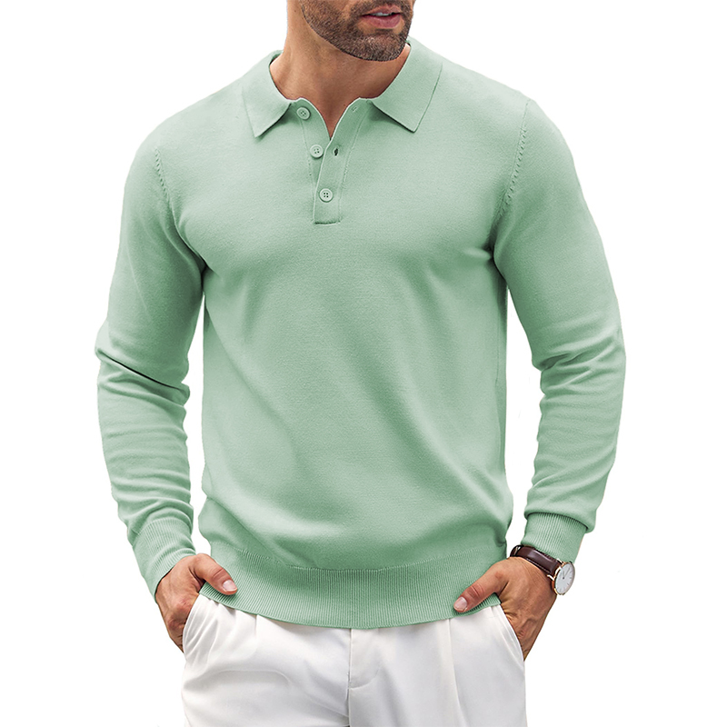 Mens Knit Casual Long Sleeve Classic Polo Shirts