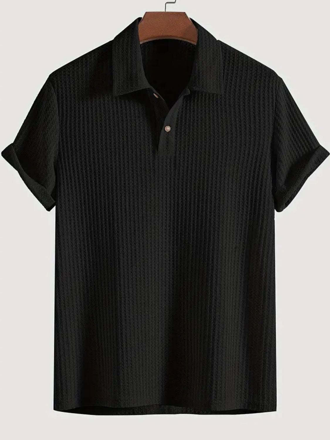 Men's Waffle-Knit Collared Neck Short Sleeve Polo