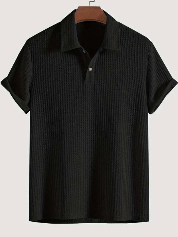 Men's Waffle-Knit Collared Neck Short Sleeve Polo
