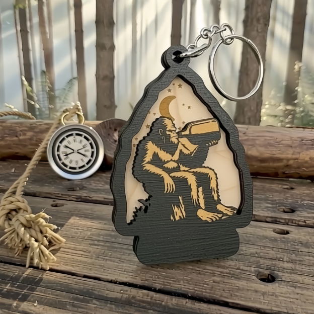 Bigfoot Keychain & Magnet Set, Wooden Bigfoot Footprint Keychain Accessory Gifts for Men & Sasquatch Enthusiasts