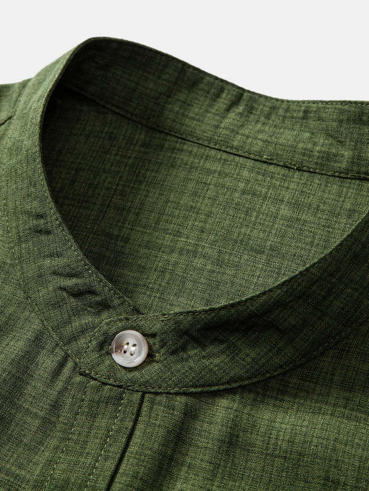 Short Sleeve Stand Collar Shirt & Straight Leg Linen Pants