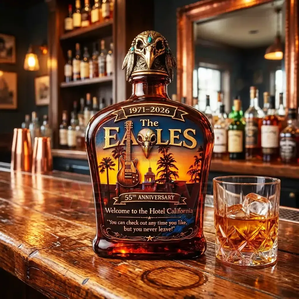 The Eagles Hotel California Album 55th Anniversary Whiskey Bottle
