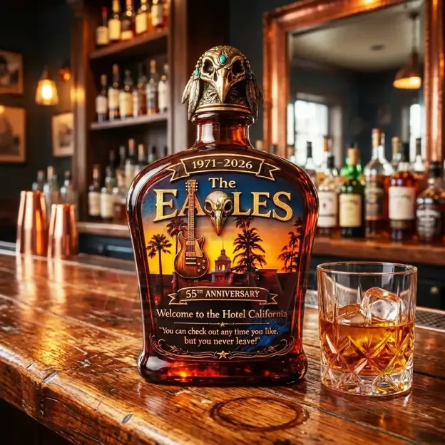 The Eagles Hotel California Album 55th Anniversary Whiskey Bottle