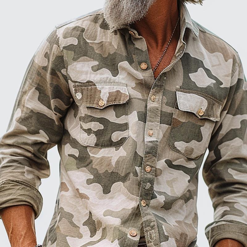 Men's Camouflage Lapel Breast Pocket Cargo Shirt