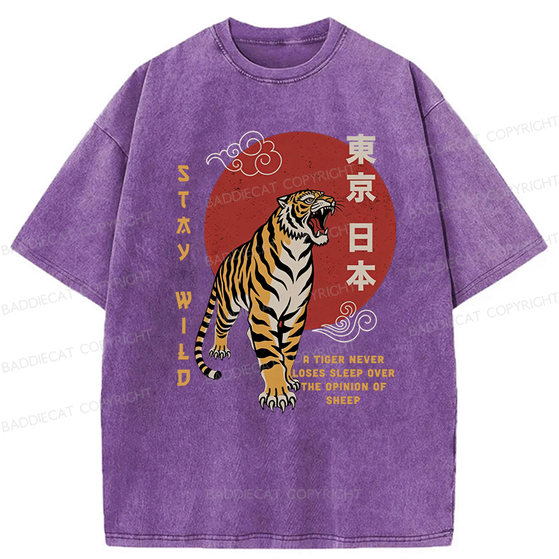 Baddiecat Japanese-style Tokyo Tiger Washed T-shirt