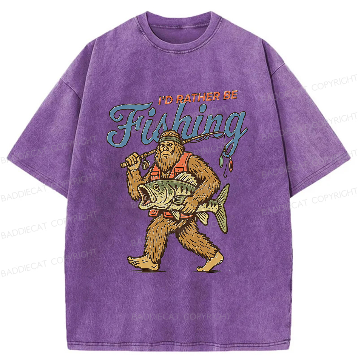 Baddiecat Bigfoot Fishing Washed T-shirt