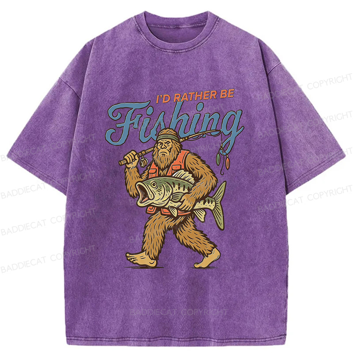 Baddiecat Bigfoot Fishing Washed T-shirt