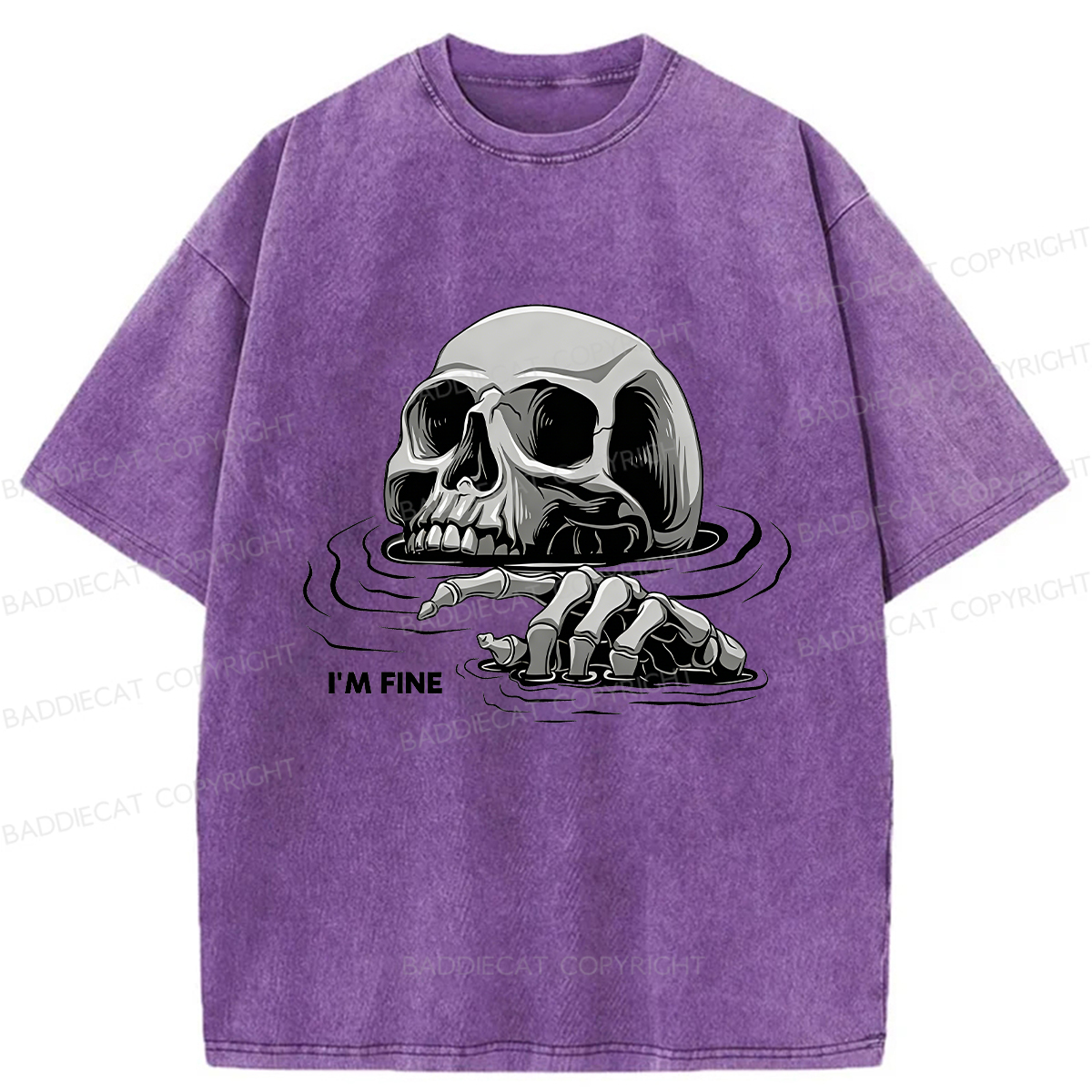 Baddiecat I'm Fine Drowning Skeleton Washed T-shirt
