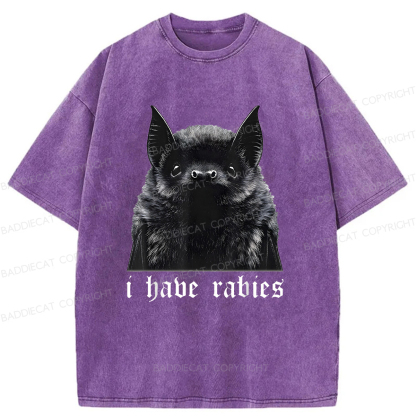 Baddiecat I Have Rabies Bat Pattern Washed T-shirt