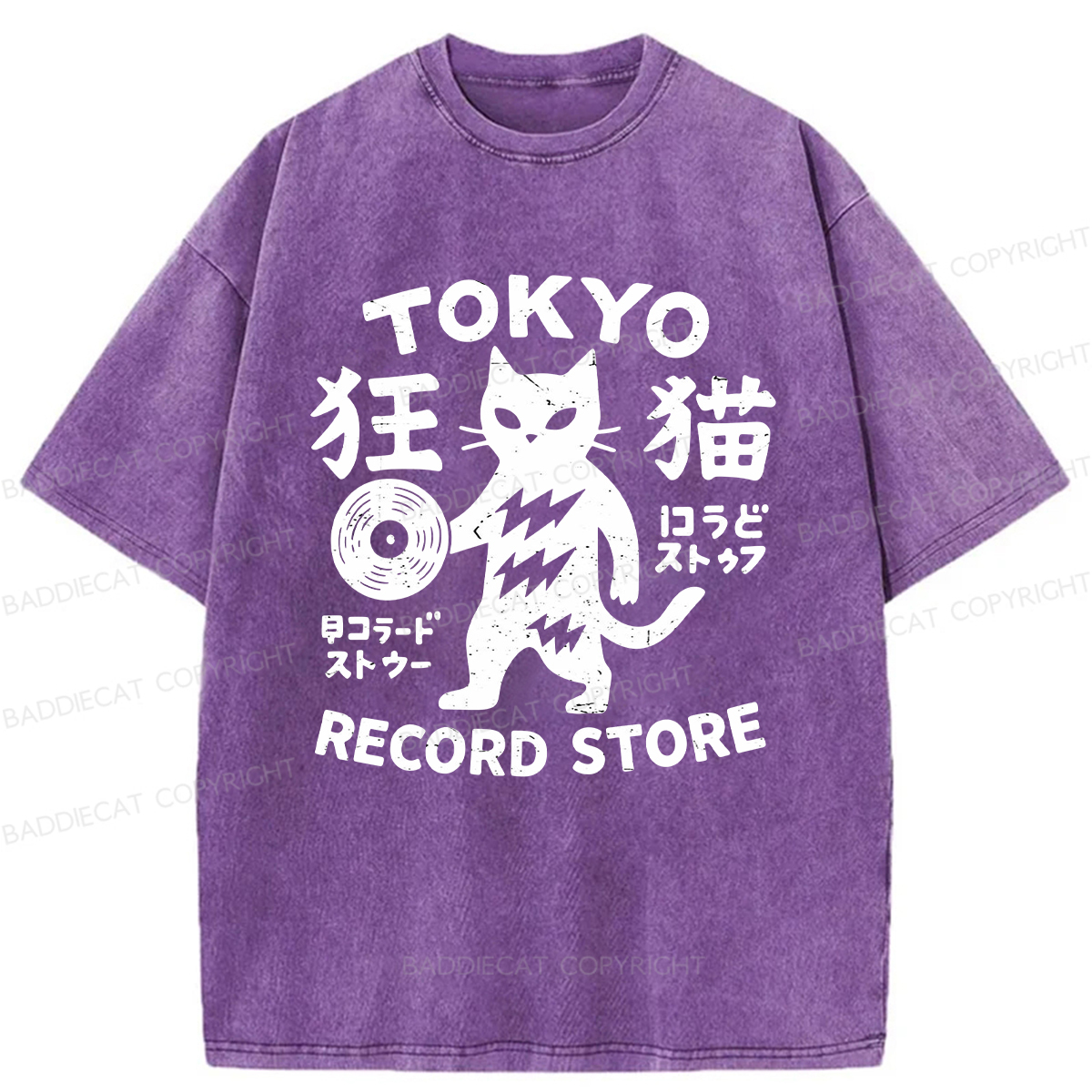 Baddiecat Tokyo Record Store Cat Washed T-shirt