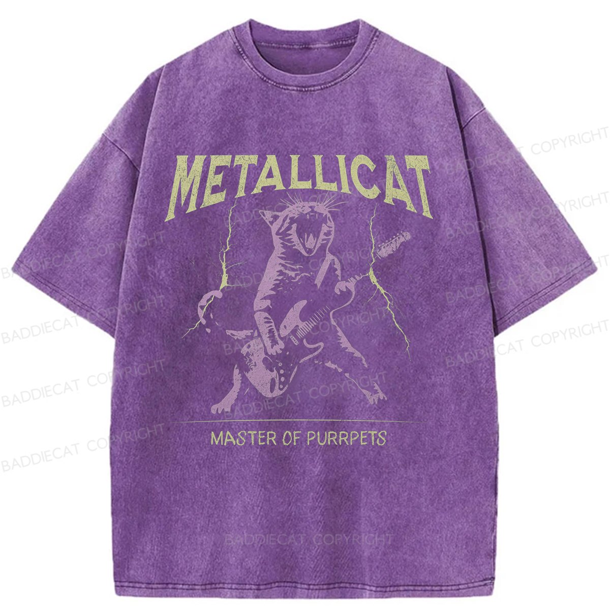 Baddiecat Funny Guitar Cat Washed T-shirt