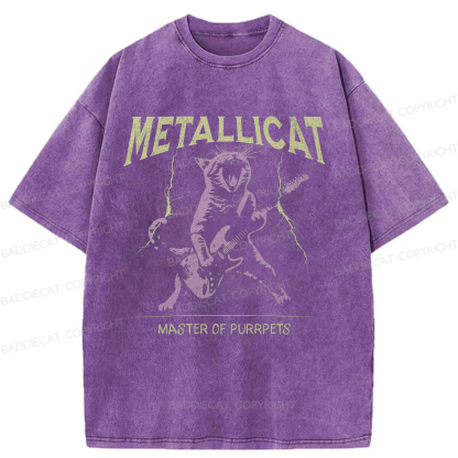 Baddiecat Funny Guitar Cat Washed T-shirt