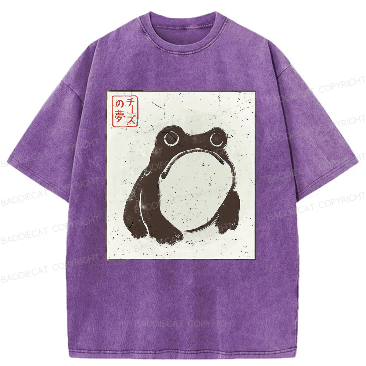 Baddiecat Grumpy Frog Washed T-shirt