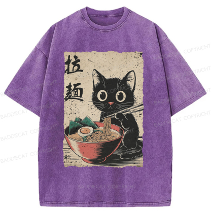 Baddiecat Ramen Cat Washed T-shirt