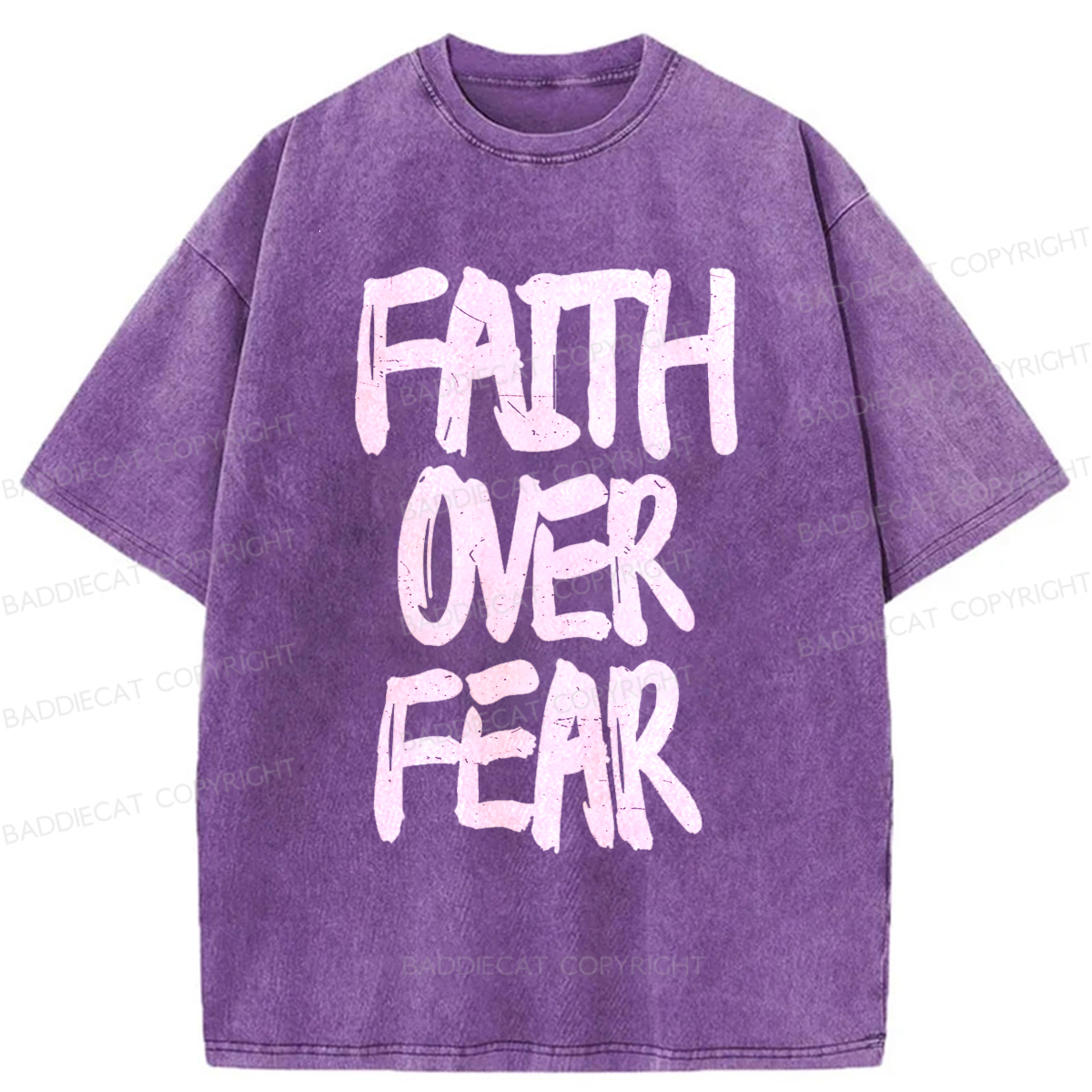 Baddiecat Faith Overcomes Fear Washed T-shirt