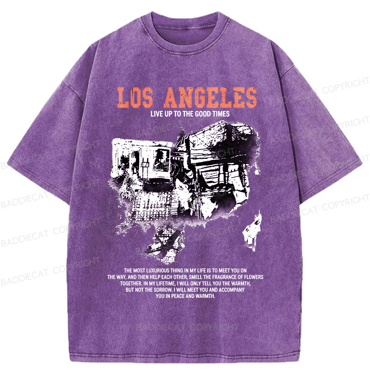 Baddiecat Los Angeles Live Up To The Good Times Washed T-shirt