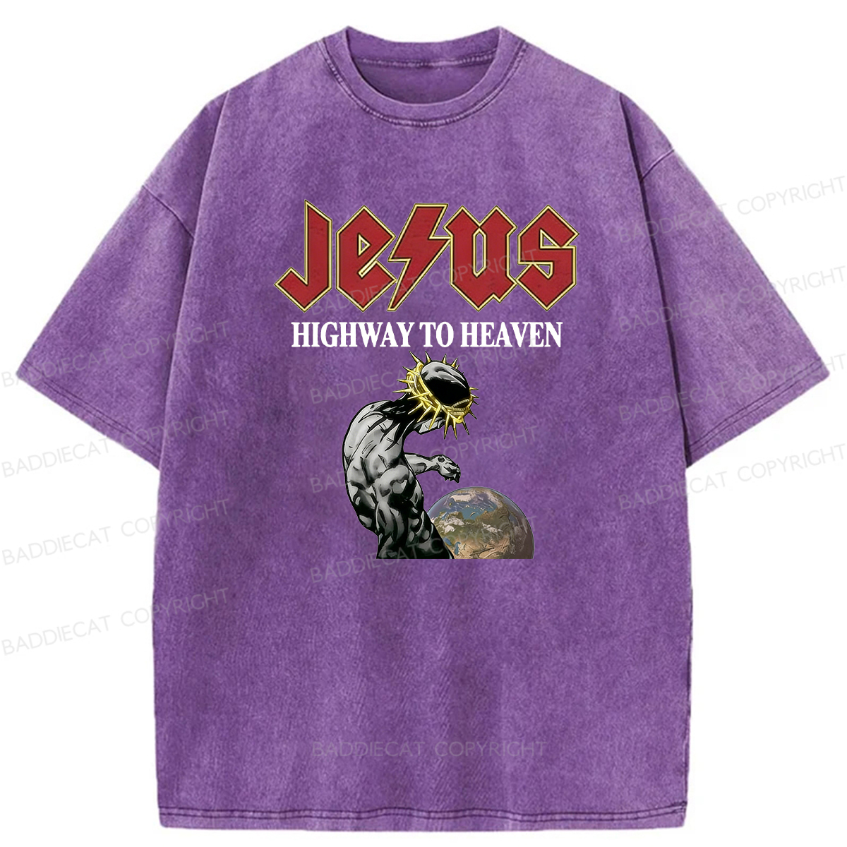 Baddiecat Jesus' Path To Heaven Washed T-shirt