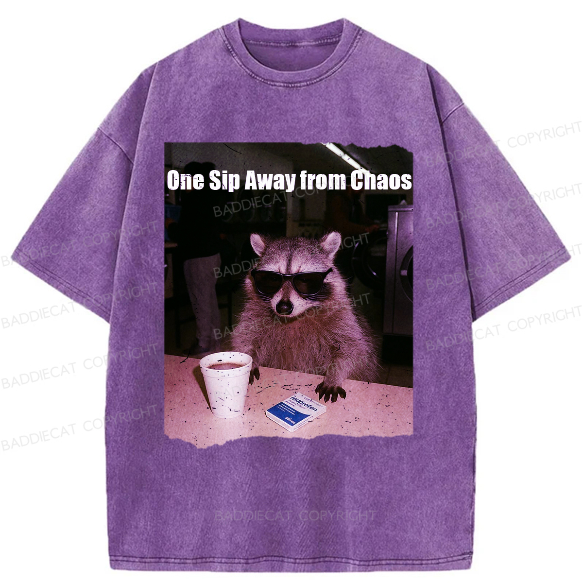 Baddiecat One Sip Away From Chaos Washed T-shirt