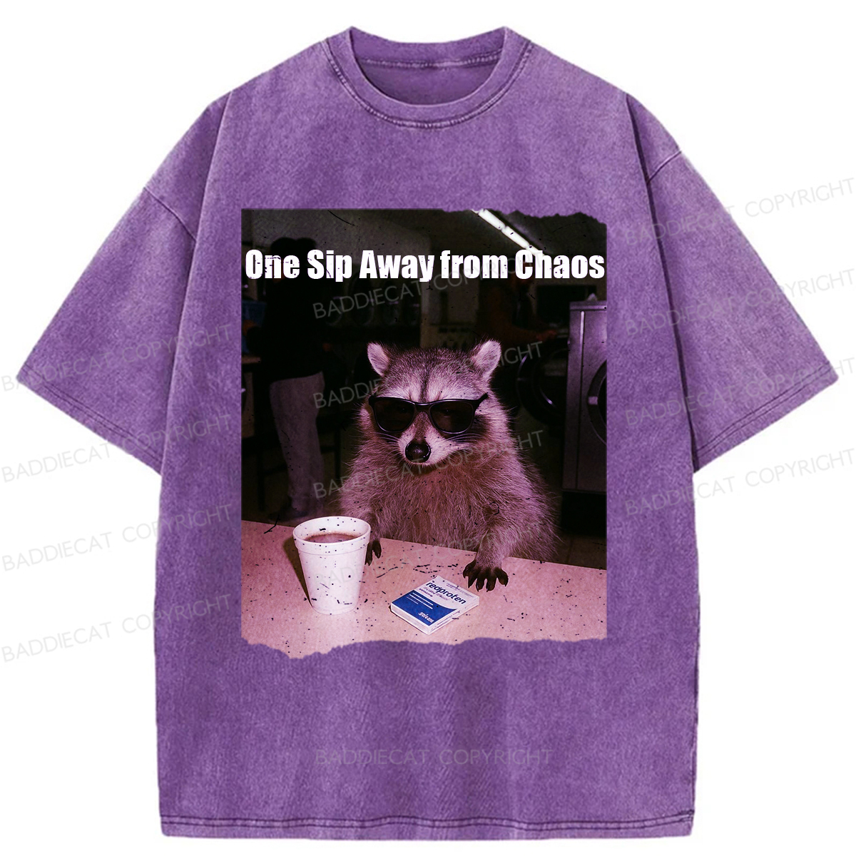 Baddiecat One Sip Away From Chaos Washed T-shirt
