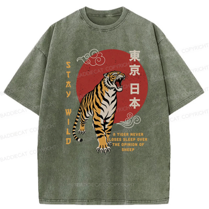 Baddiecat Japanese-style Tokyo Tiger Washed T-shirt