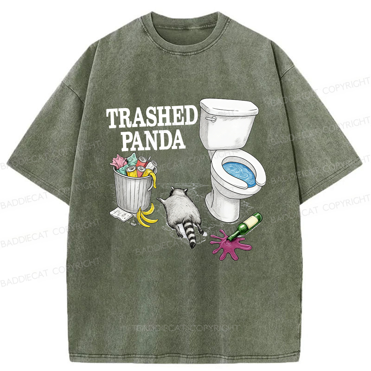 Baddiecat Drunk Raccoon Fun Washed T-shirt