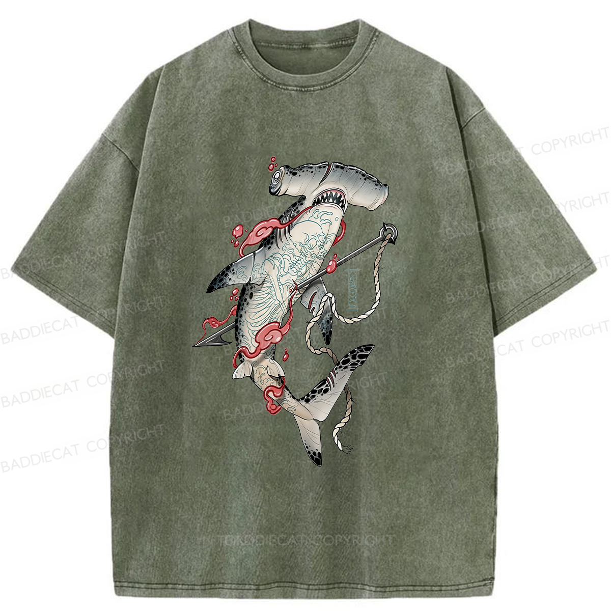 Baddiecat Hammerhead Shark Washed T-shirt
