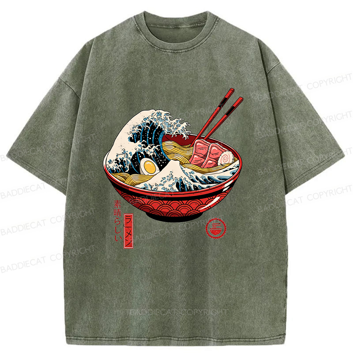 Baddiecat Great Ramen Wave Washed T-shirt