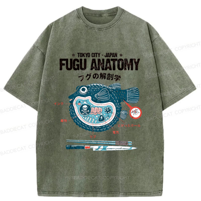 Baddiecat Fugu Anatomy Tokyo  Washed T-shirt