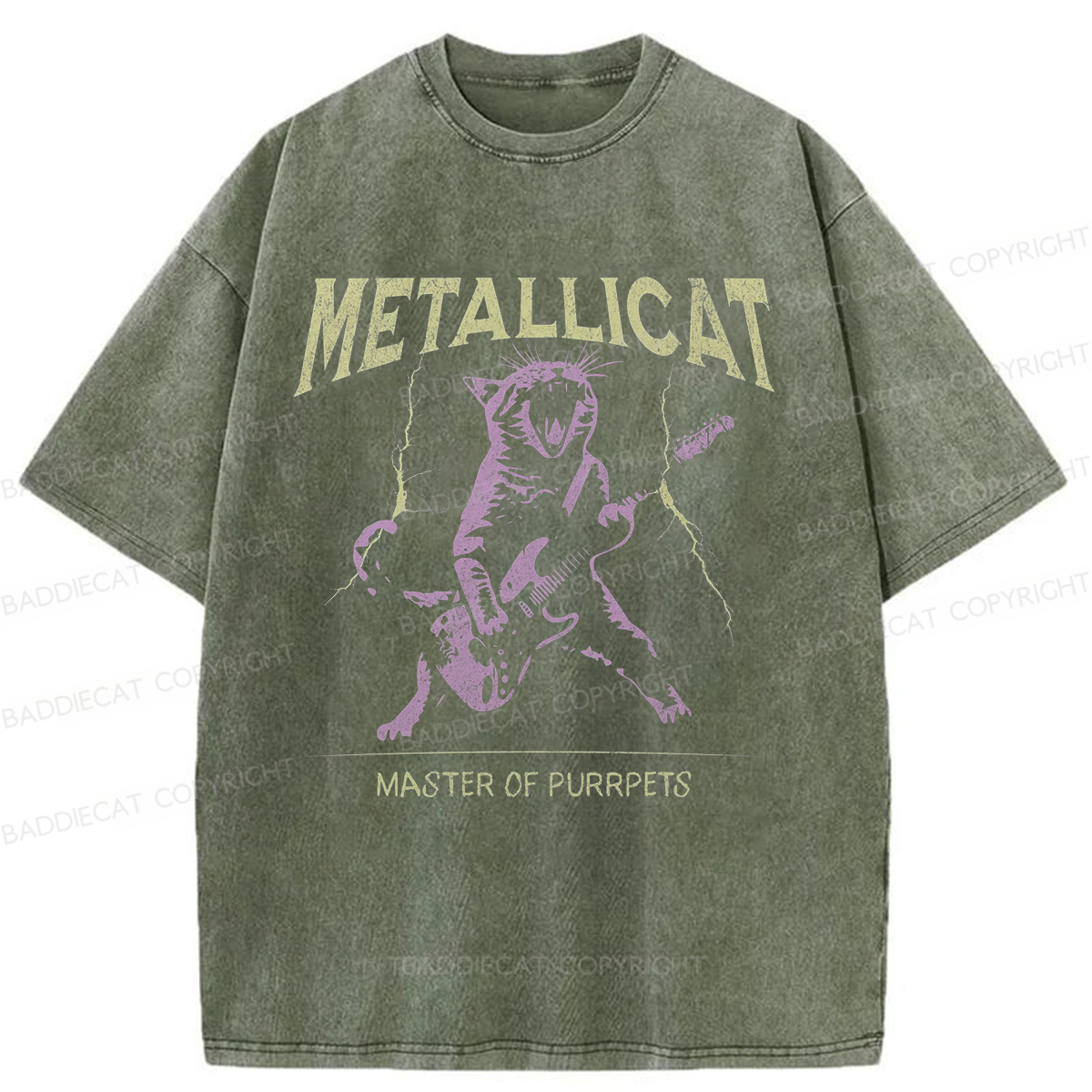 Baddiecat Funny Guitar Cat Washed T-shirt