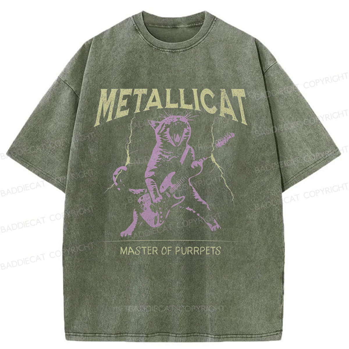 Baddiecat Funny Guitar Cat Washed T-shirt