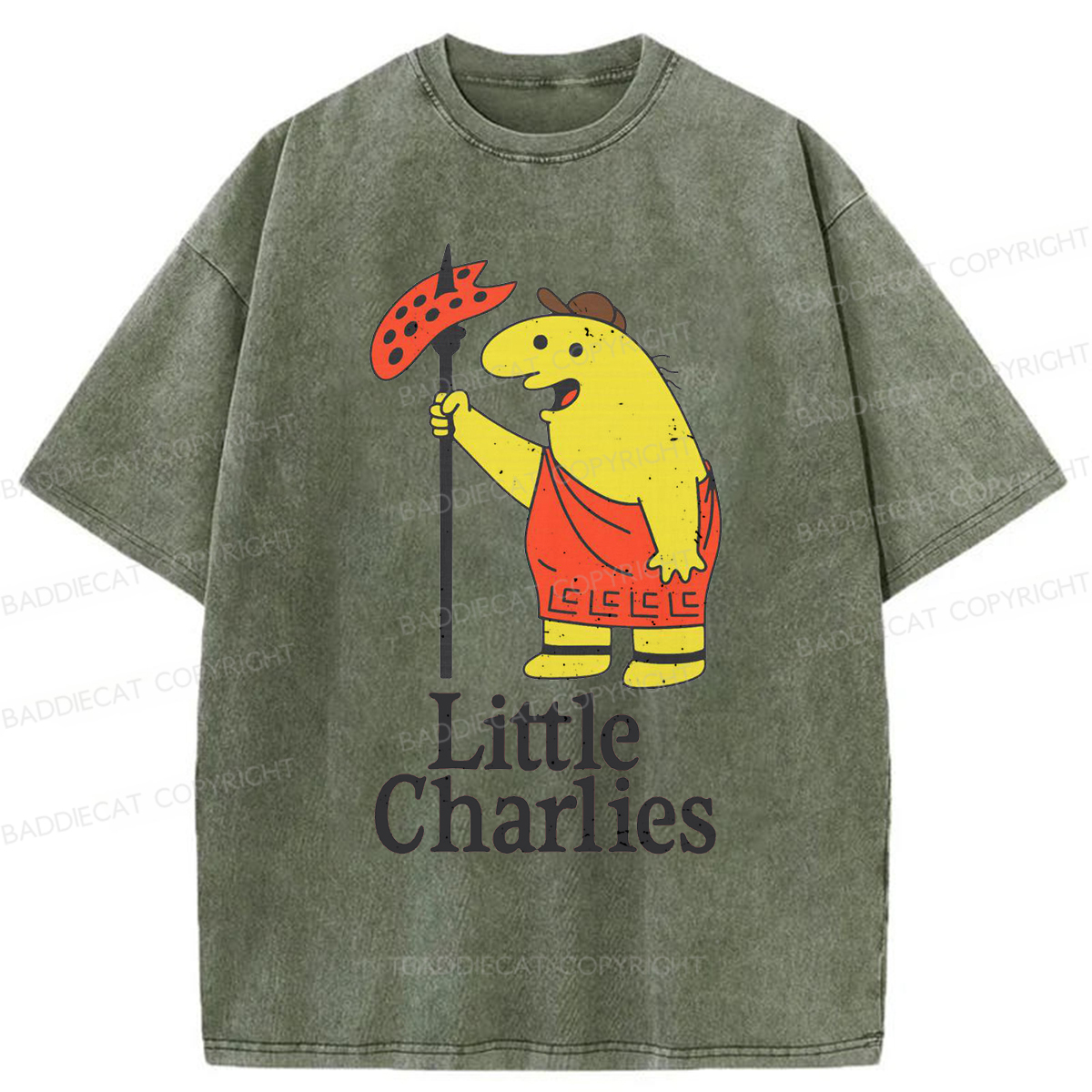 Baddiecat Little Charlie's Funny Meme Washed T-shirt