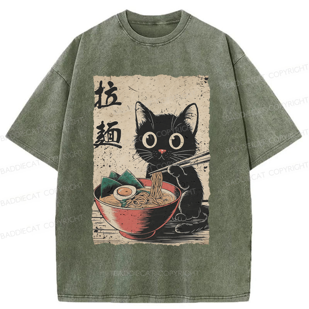 Baddiecat Ramen Cat Washed T-shirt
