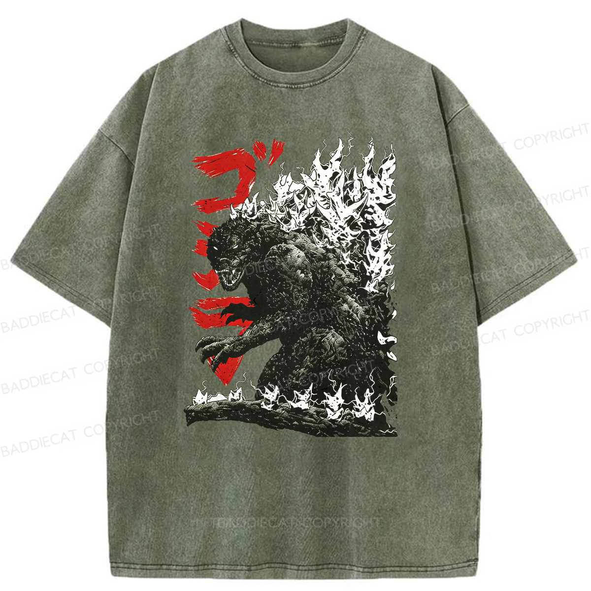 Baddiecat Raging Godzilla Washed T-shirt