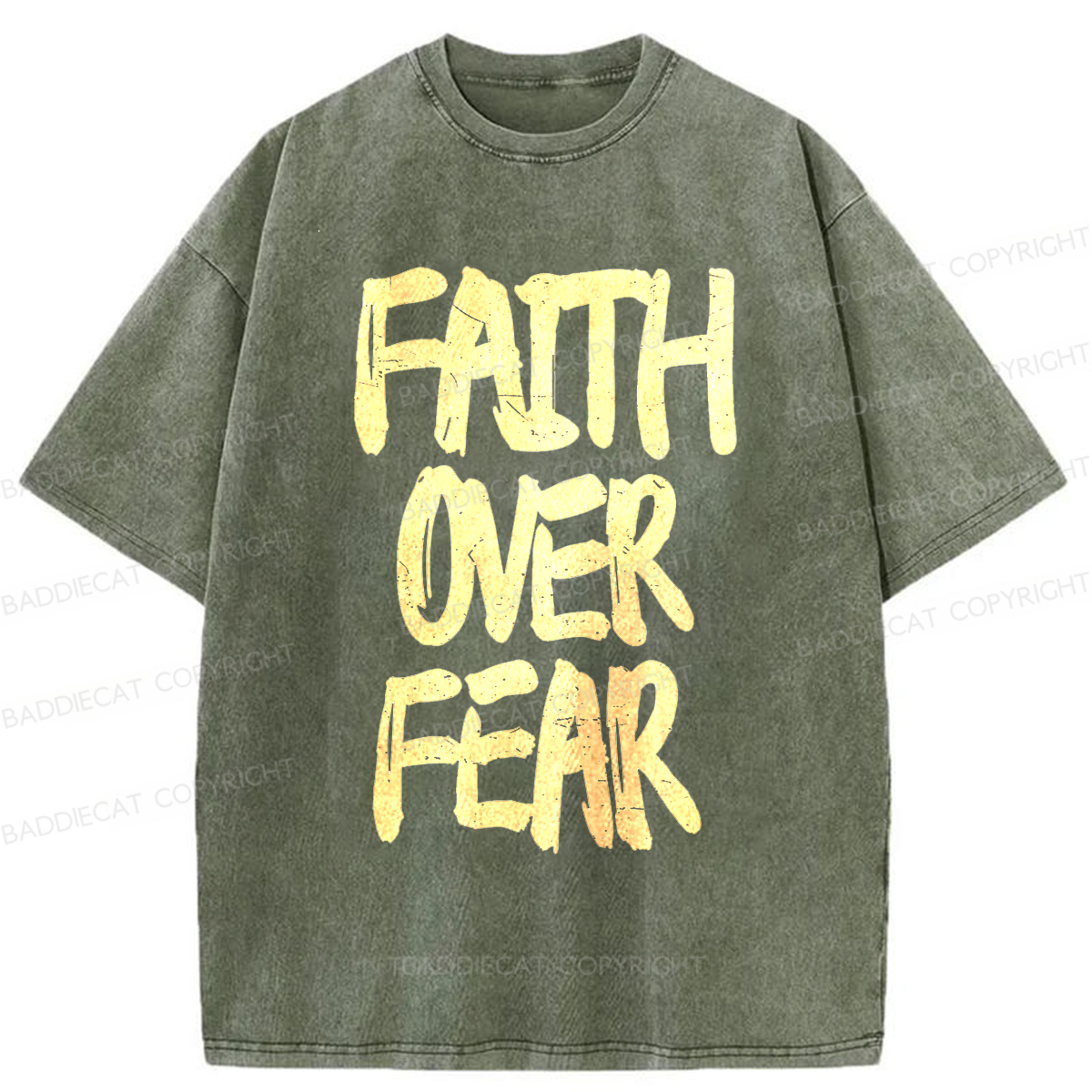 Baddiecat Faith Overcomes Fear Washed T-shirt