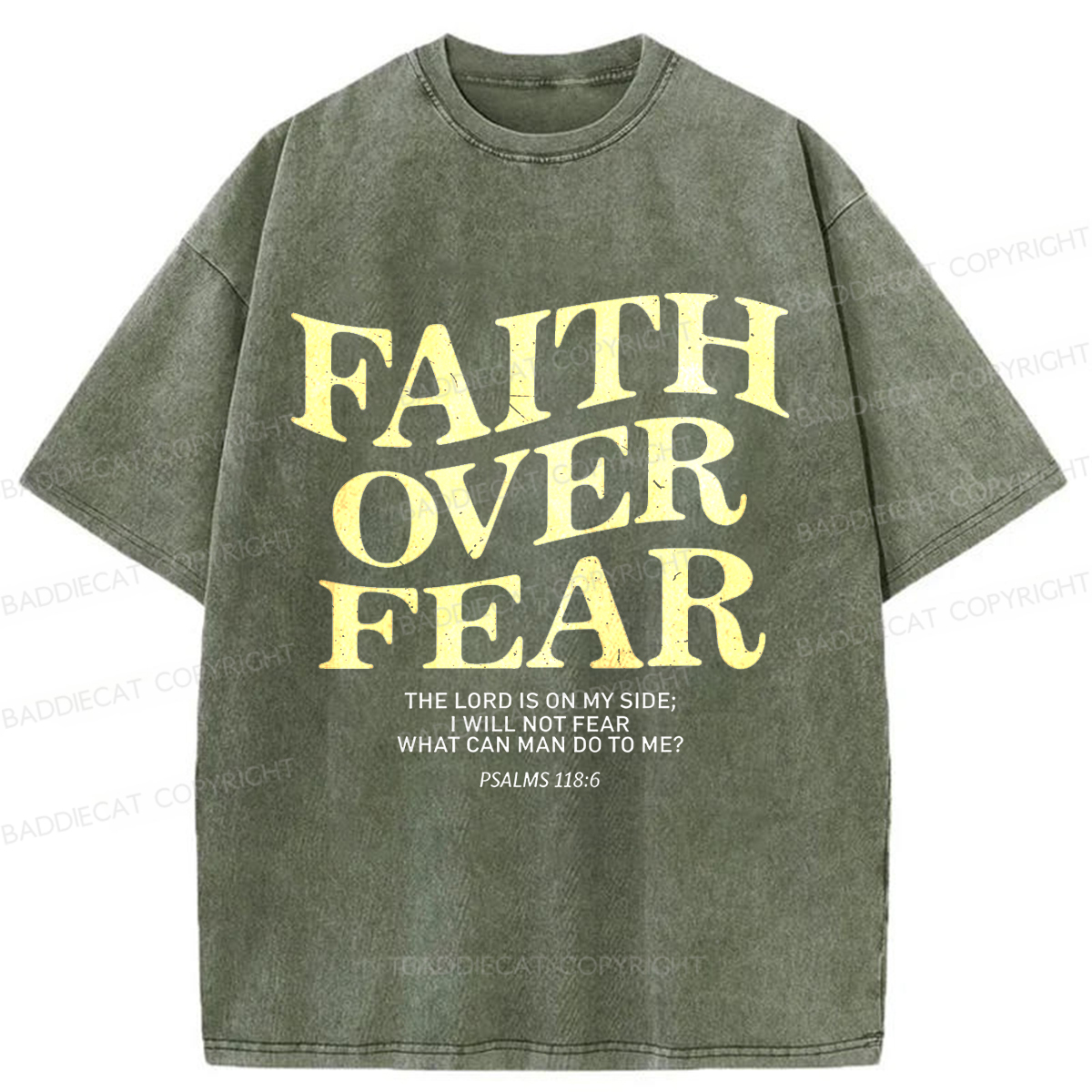 Baddiecat Christian Faith Overcomes Fear Washed T-shirt