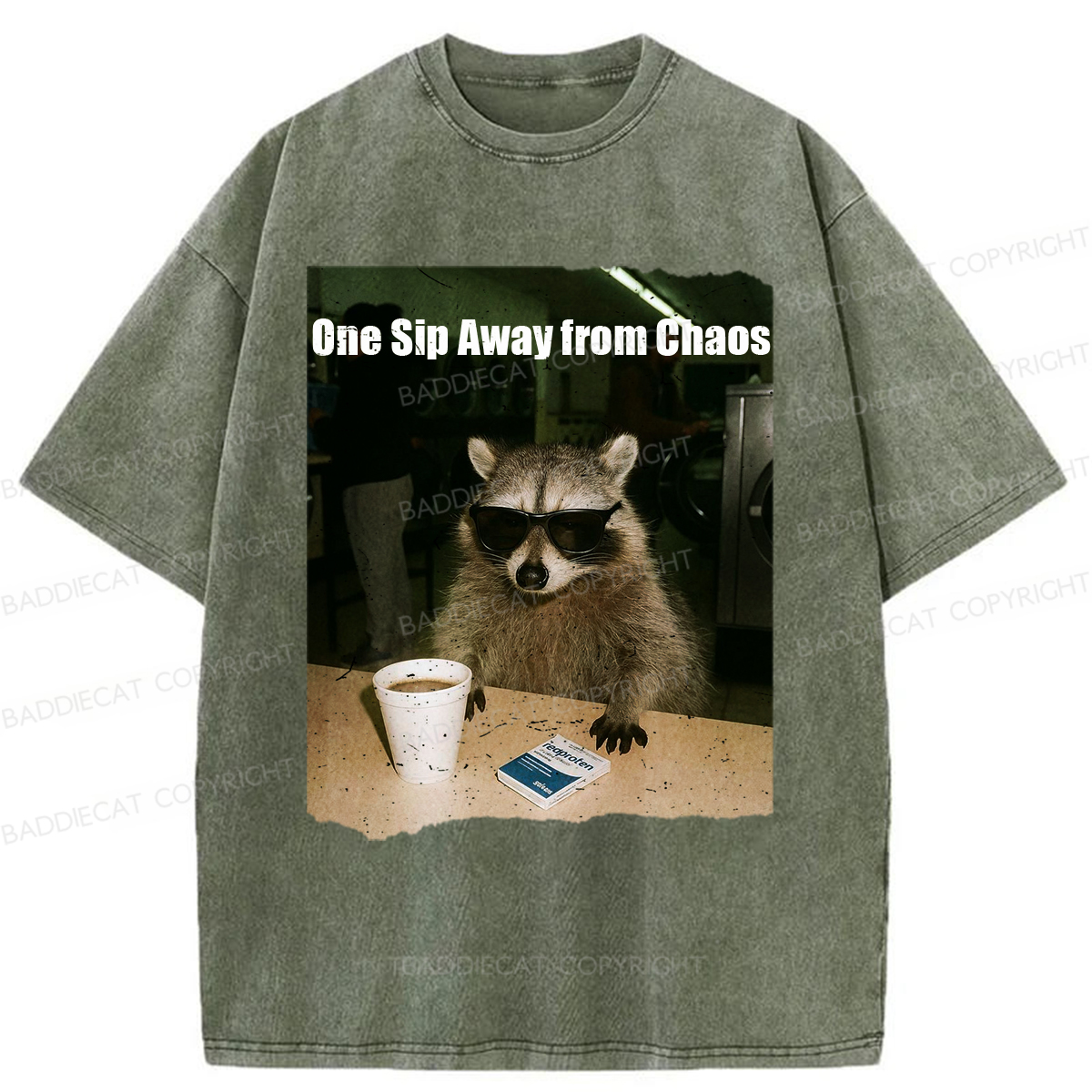 Baddiecat One Sip Away From Chaos Washed T-shirt