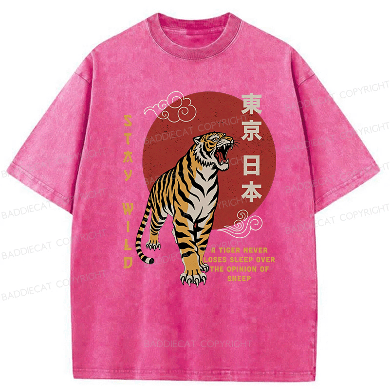 Baddiecat Japanese-style Tokyo Tiger Washed T-shirt