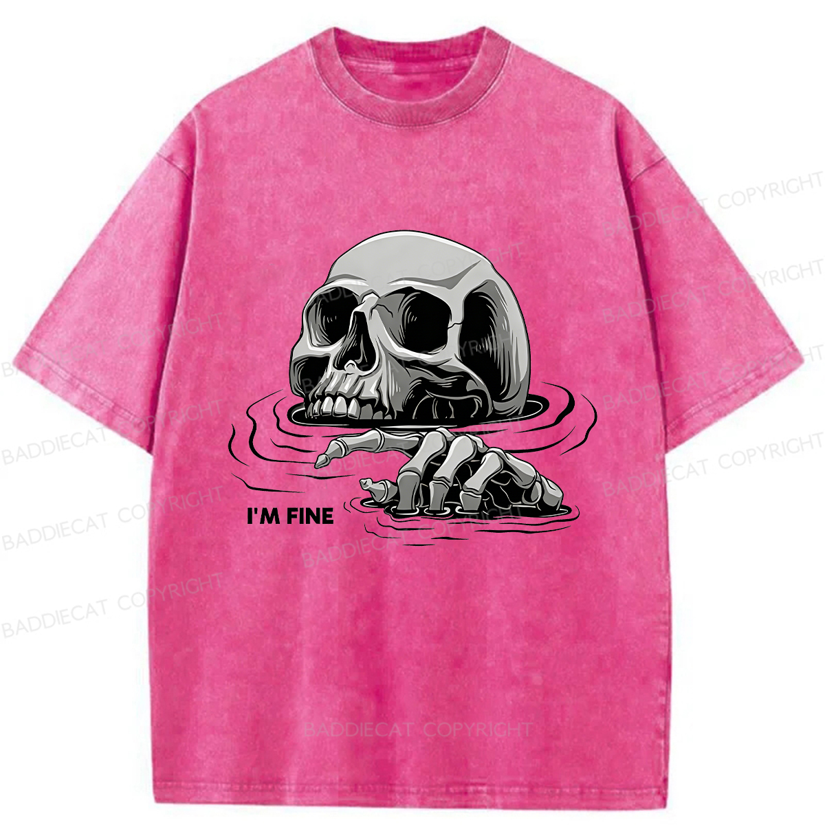 Baddiecat I'm Fine Drowning Skeleton Washed T-shirt