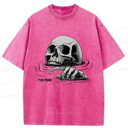 Baddiecat I'm Fine Drowning Skeleton Washed T-shirt