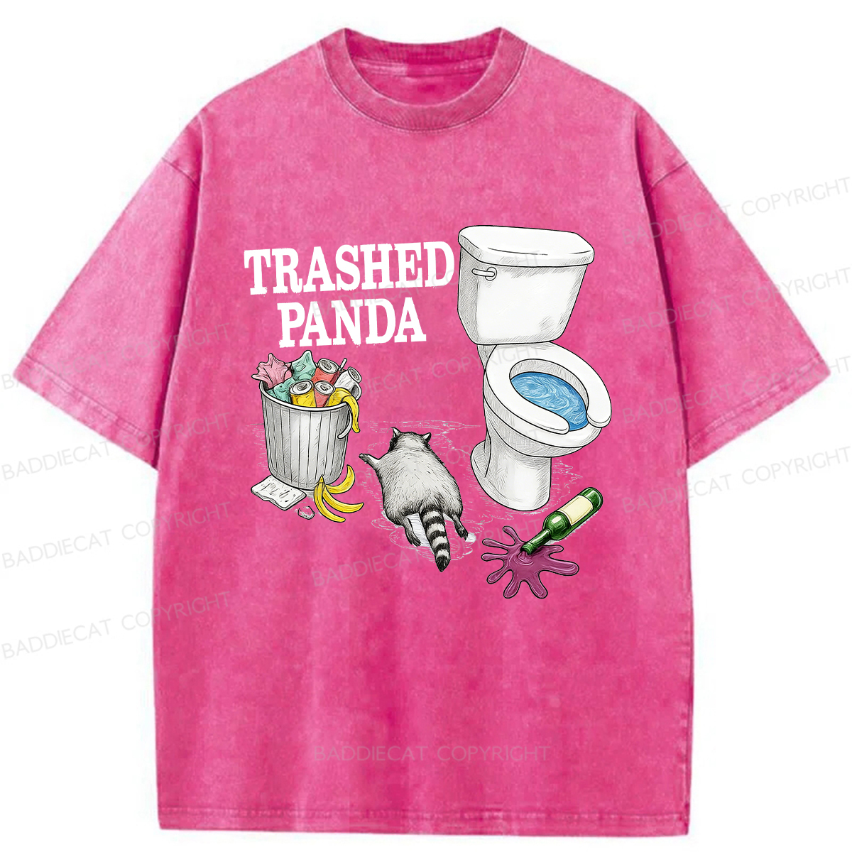 Baddiecat Drunk Raccoon Fun Washed T-shirt
