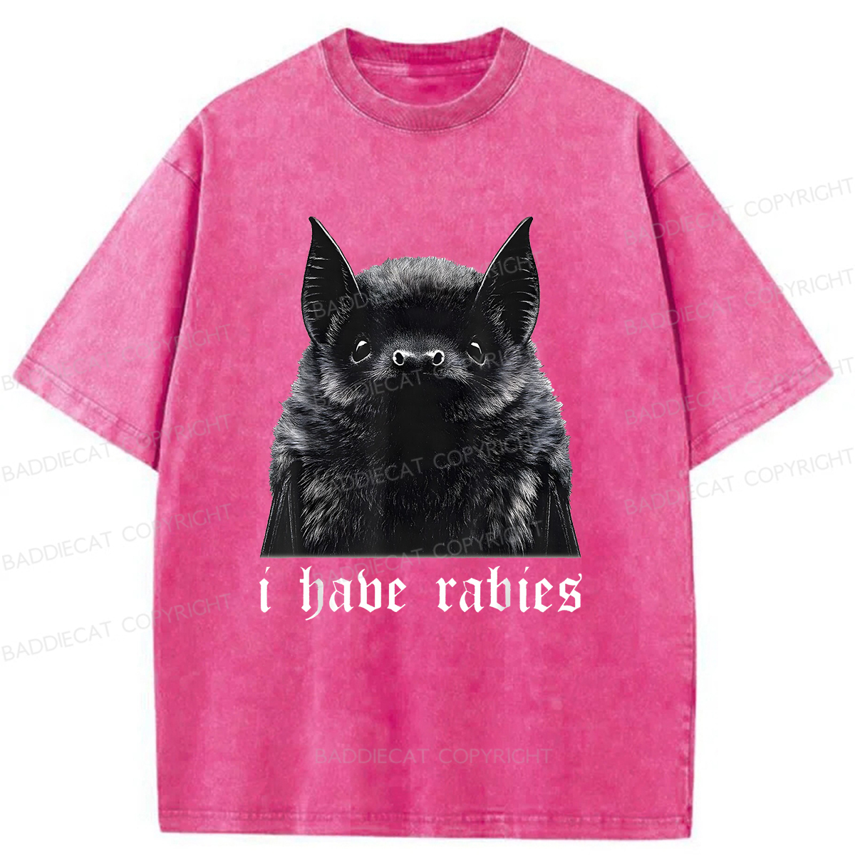 Baddiecat I Have Rabies Bat Pattern Washed T-shirt
